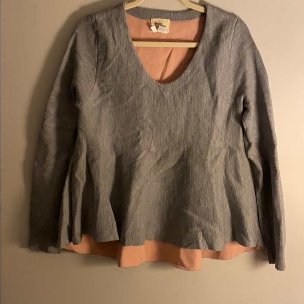 Peplum grey and pink sweater anthropologie
